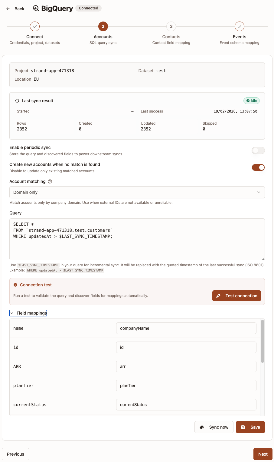 BigQuery Accounts Step