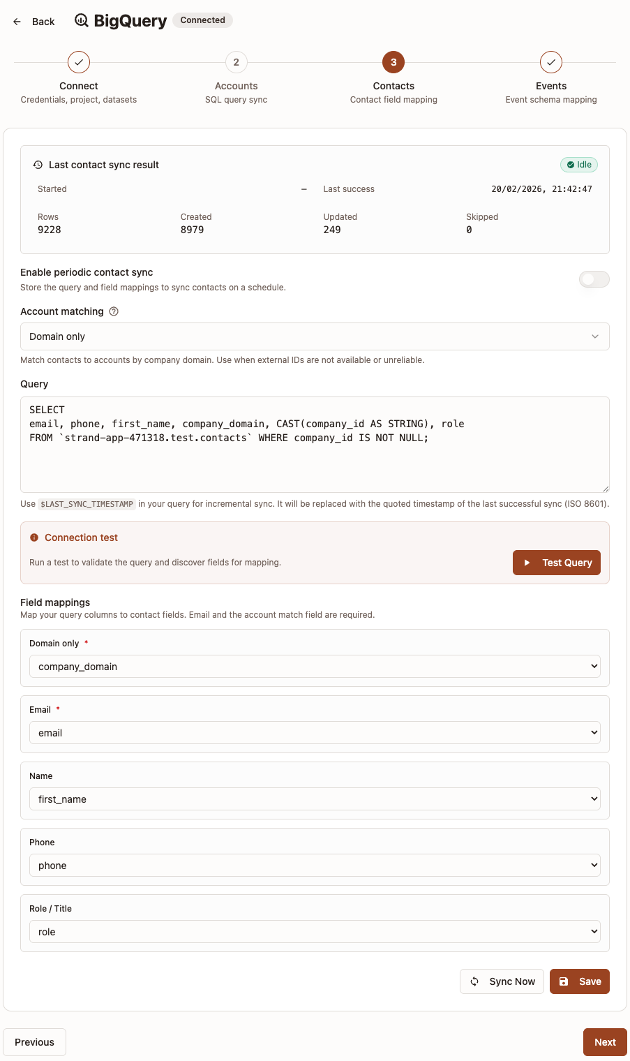 BigQuery Contacts Step