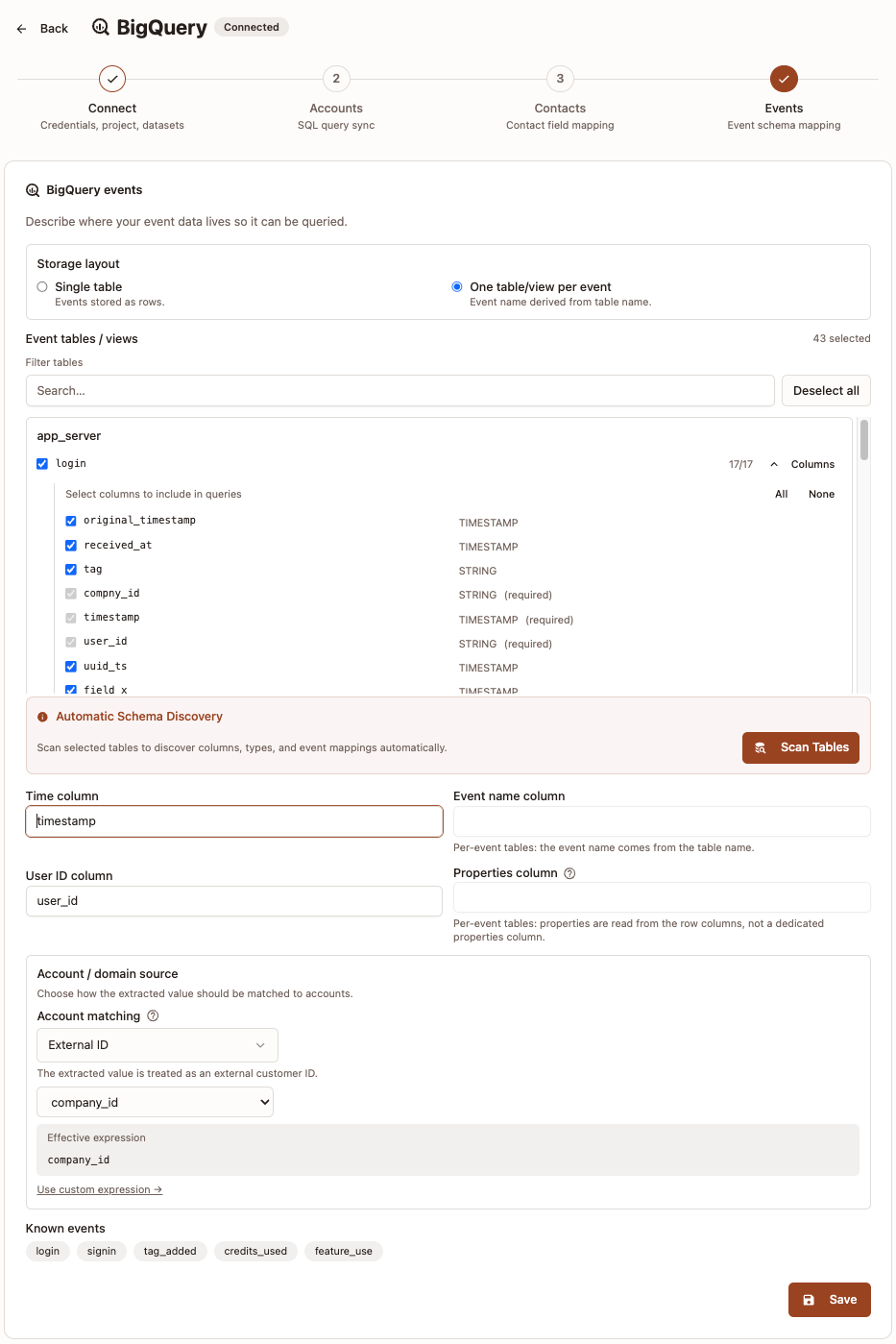BigQuery Events Step (Per-event tables)