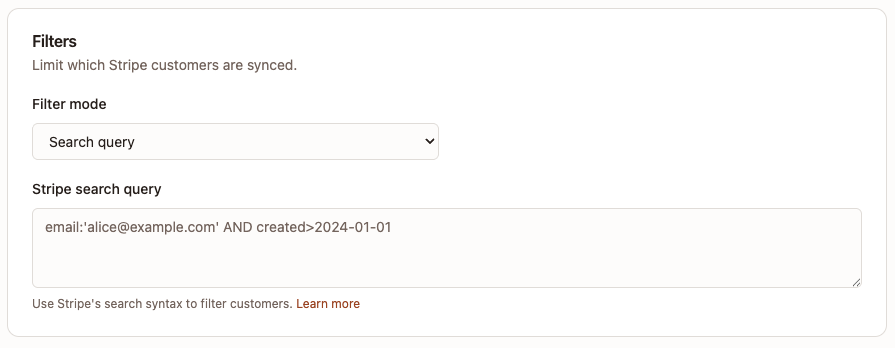 Stripe Step 1 - Filters